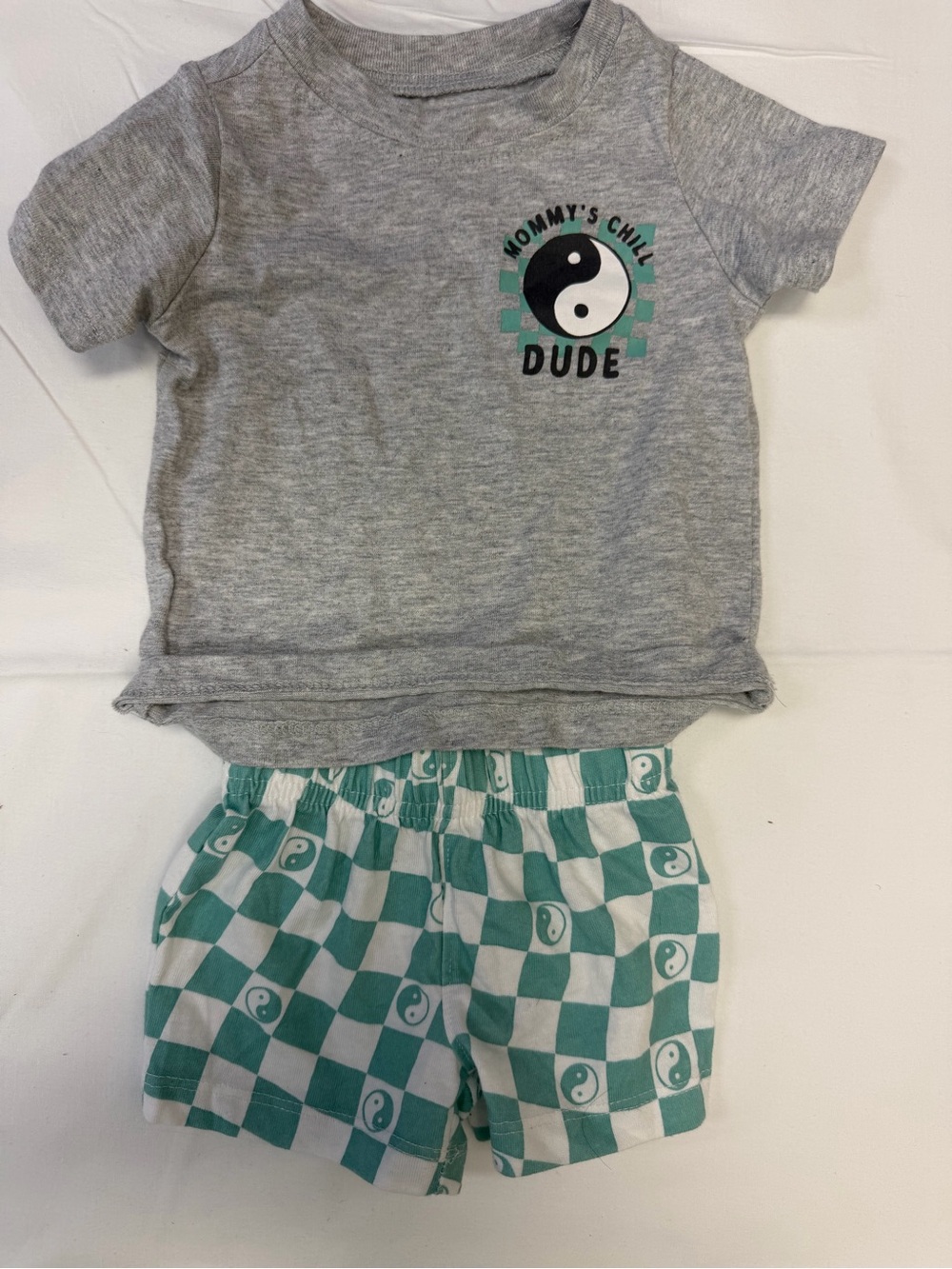 Garanimals Gray Top with Green & White Check Shorts Pajama Set